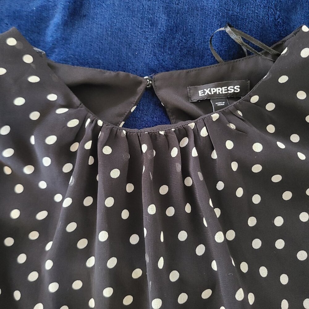 Express Black White Polka Dot Balloon Sleeve Flowy Sheer Dress Size Large - Picture 3 of 8